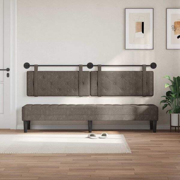 vidaXL Cabeceira Suspensa Cinzento 210 x 55 x 5 cm PU Antigo