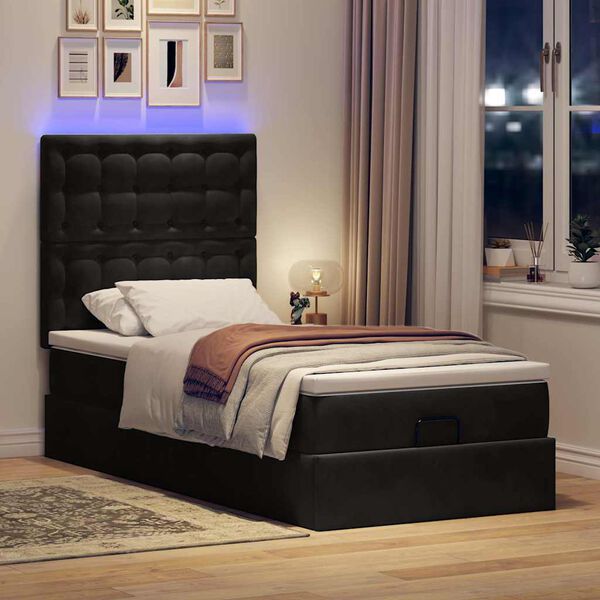vidaXL Estrutura de cama otomana com colchões preto 80x200cm veludo