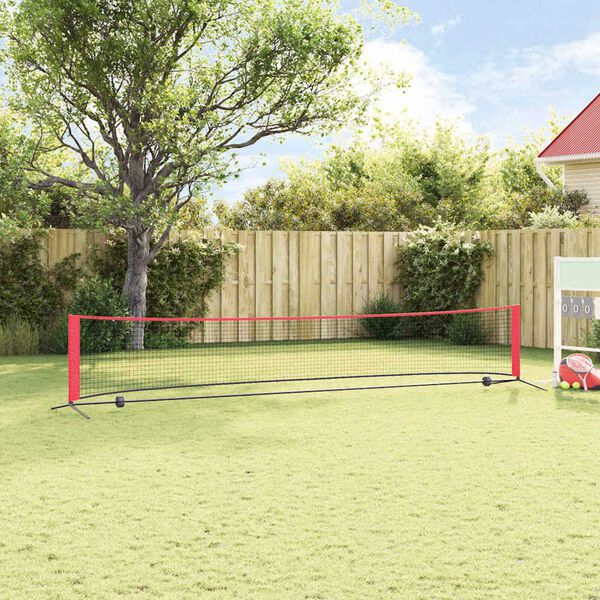 vidaXL Rede de T&ecirc;nis Preto e Vermelho 494,5 x 90 x 87 cm Poli&eacute;ster