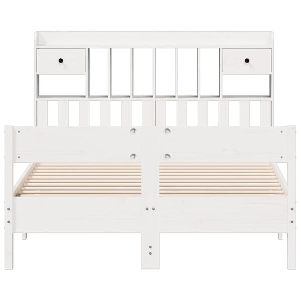 vidaXL Cama com estante sem colchão 150x200 cm pinho maciço branco