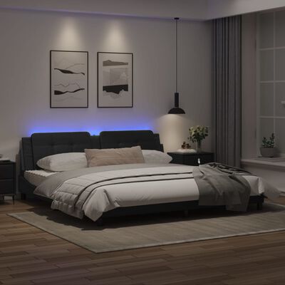 vidaXL Estrutura de cama c/ luzes LED 200x200cm couro artificial preto