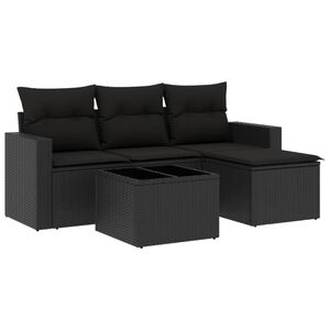 vidaXL 5 pcs conjunto sof&aacute;s de jardim com almofad&otilde;es vime PE preto