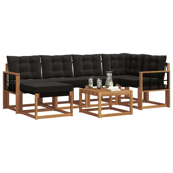 vidaXL Conjunto de Sof&aacute;s para Exterior 7 pcs Natural e Preto