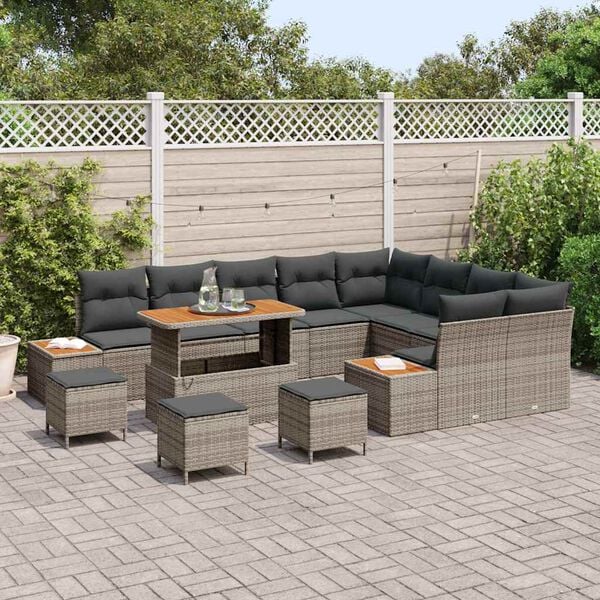 vidaXL Conjunto de Sof&aacute; de Jardim Cinzeto Rattan Sint&eacute;tico