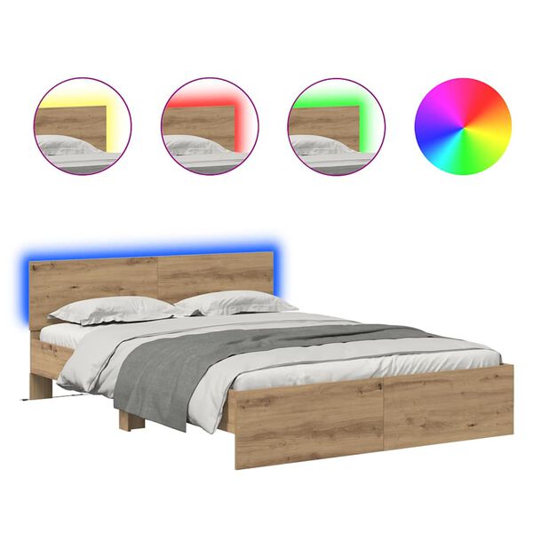 vidaXL Estrutura da Cama com cabeceira Carvalho Artesanal 135 x 190 cm