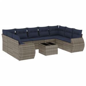 vidaXL Conjunto de sof&aacute; de jardim com 10 pe&ccedil;as e almofadas em rattan sint&eacute;tico cinza