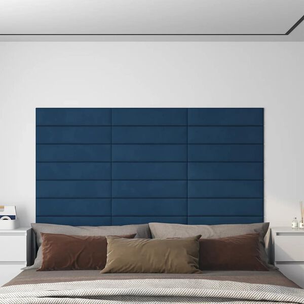 vidaXL Painel de parede 12 pcs 60x15 cm veludo 1,08 m² azul