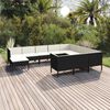 vidaXL 11 pcs conjunto lounge de jardim c/ almofad&otilde;es vime PE preto