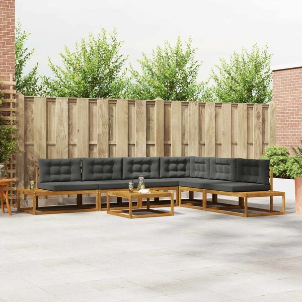 vidaXL Conjunto de Sof&aacute;s para Exterior 7 Pe&ccedil;a Natural e Antracite