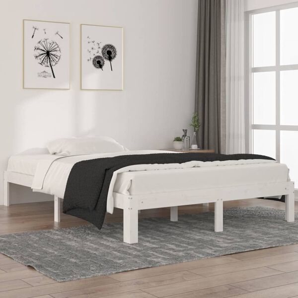vidaXL Estrutura de cama 140x200 cm pinho maciço branco