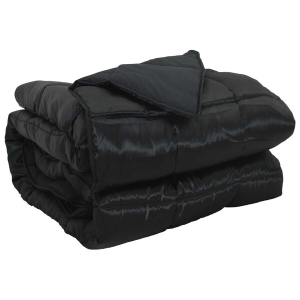 vidaXL Duvet de Ano Inteiro Preto 140 x 200 cm Cetim e Microfibra