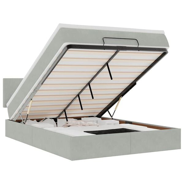 vidaXL Estrutura de cama otomana com colch&atilde;o 140x200 cm cinzento claro