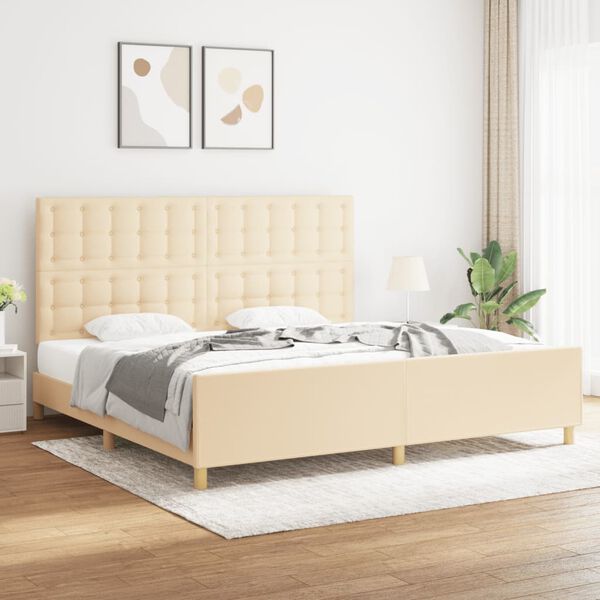 vidaXL Estrutura de cama sem colch&atilde;o 200x200 cm tecido cor creme