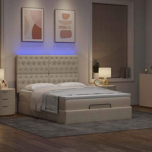 vidaXL Estrutura de cama otomana com creme de colch&atilde;o 140x190cm tecido