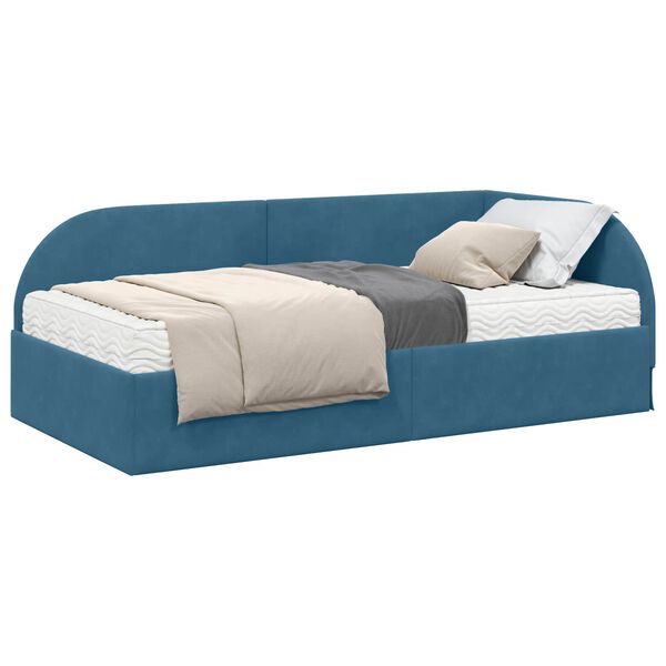 vidaXL Estrutura de Cama de Canto com Colch&atilde;o Manual 2 pcs Azul Veludo
