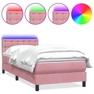 vidaXL Cama box spring c/ colch&atilde;o e LED 100x220 cm veludo Rosa