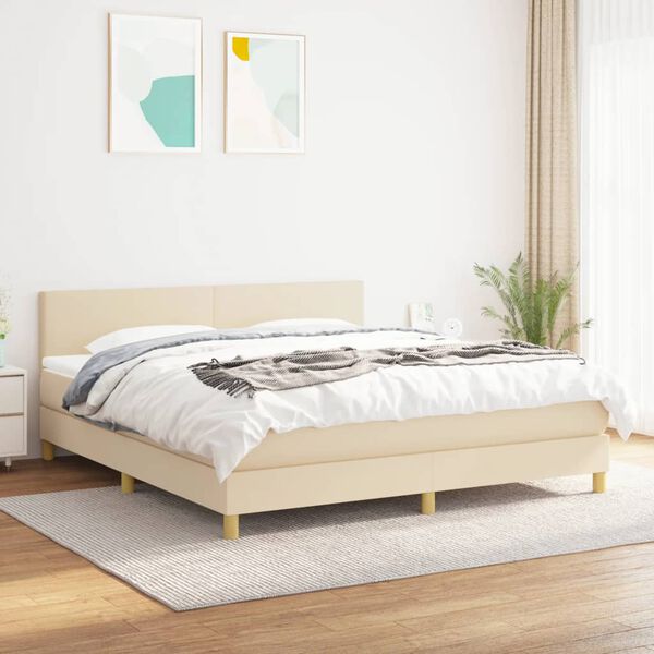 vidaXL Cama com molas/colch&atilde;o 160x200 cm tecido cor creme