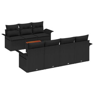 vidaXL Conjunto de Sof&aacute; de Jardim com almofada 8 pcs Preto vime PE