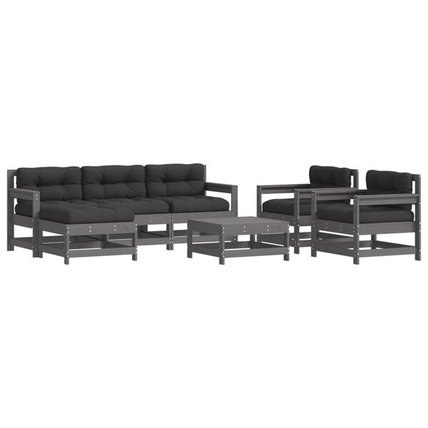 vidaXL 7 pcs conjunto lounge jardim c/ almofad&otilde;es madeira maci&ccedil;a cinza