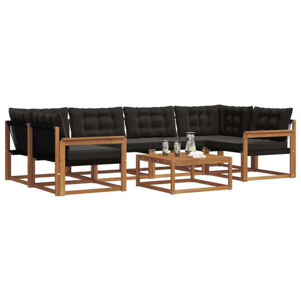 vidaXL Conjunto de Sof&aacute;s para Exterior 7 pcs Natural e Preto