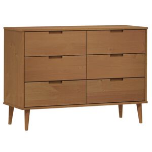 vidaXL Arm&aacute;rio de gavetas MOLDE 113x40x80 cm pinho maci&ccedil;o castanho