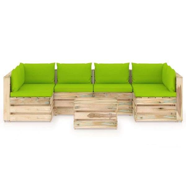 vidaXL 7 pcs conj. lounge jardim c/ almofad&otilde;es madeira impreg. verde