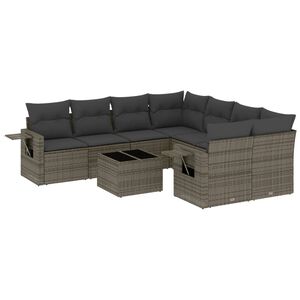 vidaXL 9 pcs conjunto sof&aacute;s p/ jardim com almofad&otilde;es vime PE cinzento