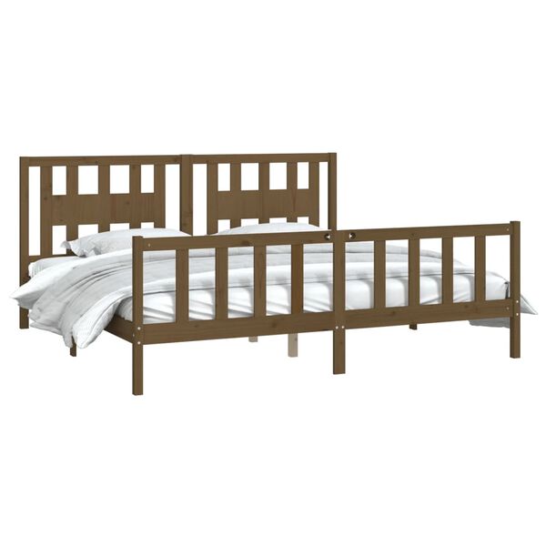 vidaXL Estrutura cama casal c/ cabeceira 180x200 cm pinho castanho-mel