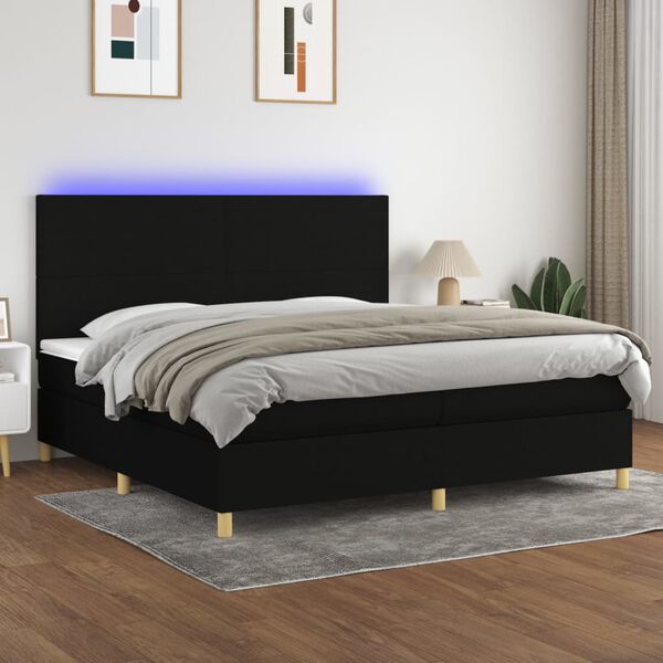 vidaXL Cama box spring c/ colch&atilde;o e LED 200x200 cm tecido preto