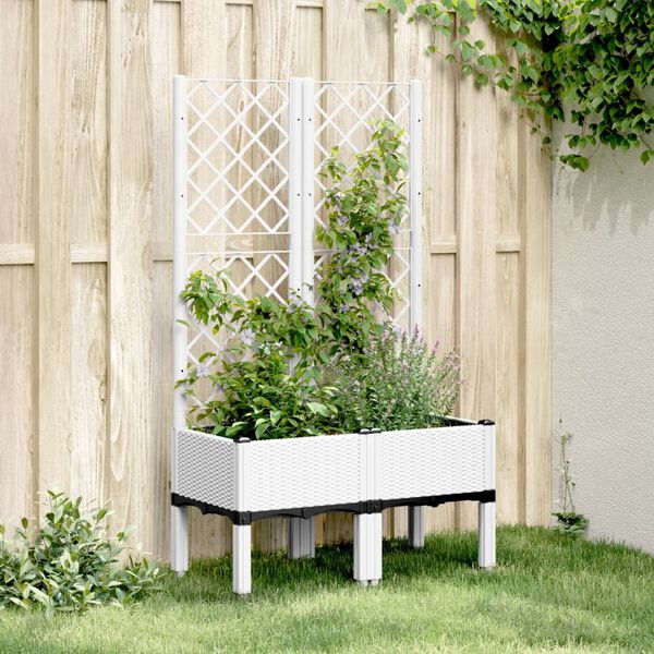 vidaXL Vaso/floreira de jardim c/ treli&ccedil;a 80x40x142 cm PP branco