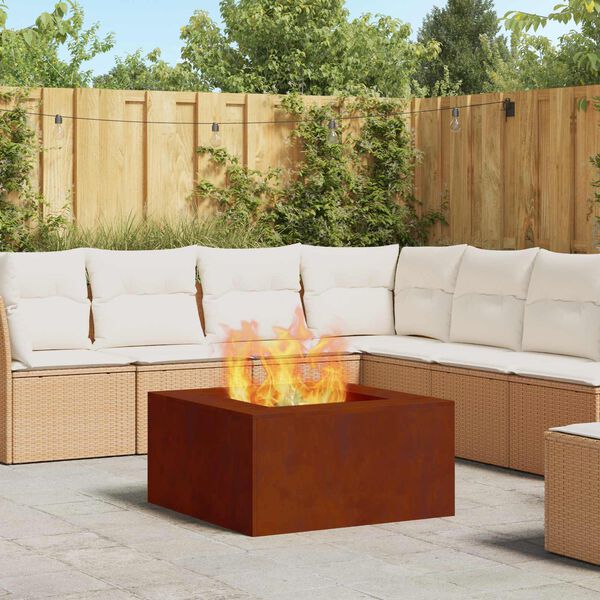 vidaXL Fire Pit Castanho 80 x 80 x 40 cm A&ccedil;o resistente &agrave;s intemp&eacute;ries
