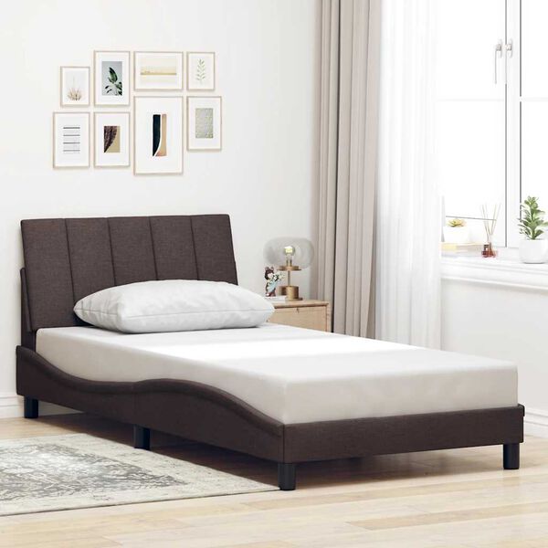vidaXL Estrutura de cama sem colch&atilde;o Hanko 100x200 cm tecido castanho-escuro