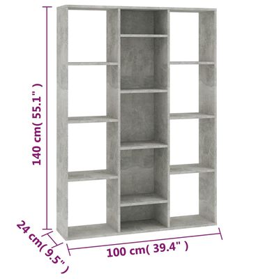 vidaXL Divisória/estante 100x24x140 cm contraplacado cinzento cimento