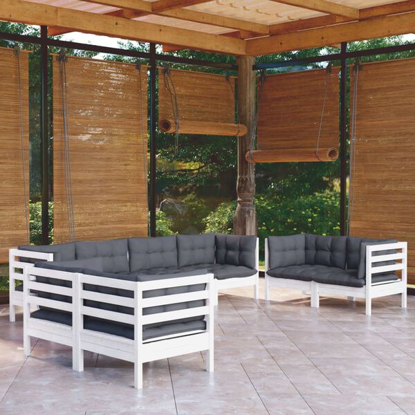 vidaXL 8 pcs conjunto lounge de jardim c/ almofad&otilde;es pinho maci&ccedil;o