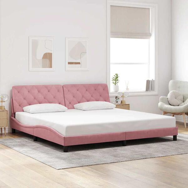 vidaXL Estrutura de cama sem colch&atilde;o 200x200 cm veludo rosa