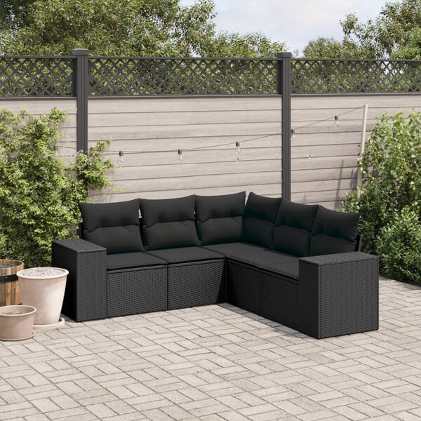 vidaXL 5 pcs conjunto sof&aacute;s de jardim com almofad&otilde;es vime PE preto