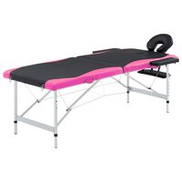 vidaXL Mesa de massagem dobrável 2 zonas alumínio preto e rosa