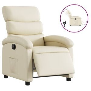 vidaXL Poltrona reclin&aacute;vel el&eacute;trica couro artificial cor creme
