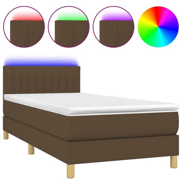 vidaXL Cama box spring c/ colch&atilde;o/LED 80x200cm tecido castanho-escuro