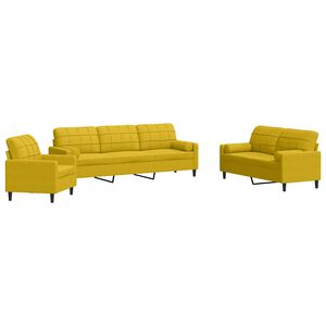 vidaXL 3 pcs conjunto de sof&aacute;s com almofad&otilde;es e rolos veludo amarelo