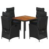 vidaXL 5 pcs conjunto de jantar p/ jardim c/ almofad&otilde;es vime PE preto