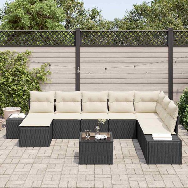 vidaXL Conjunto de Sof&aacute; de Jardim com almofada 9 pcs Preto vime PE