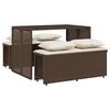 vidaXL 3 pcs conjunto jantar p/ jardim c/ almofad&otilde;es vime PE castanho