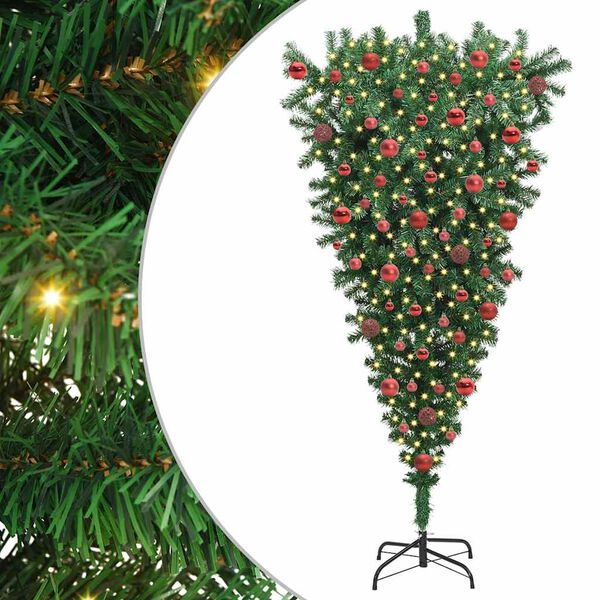 vidaXL &Aacute;rvore de Natal Artificial Pr&eacute;-iluminada Invertida com Conjunto de Bolas