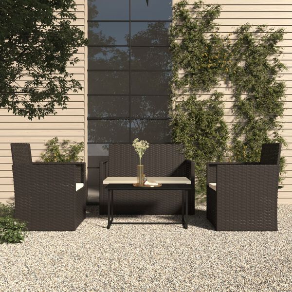 vidaXL 4 pcs conjunto lounge de exterior c/ almofad&otilde;es vime PE preto
