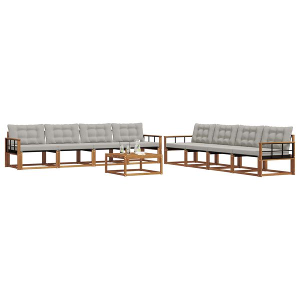 vidaXL Conjunto de Sof&aacute;s para Exterior 9 pcs Cinza Natural e Claro