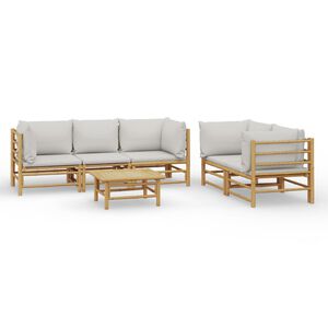vidaXL 6 pcs conj. lounge de jardim bambu c/ almofadões cinzento-claro