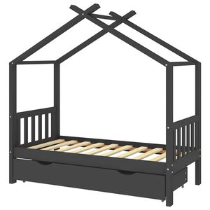 vidaXL Cama de crian&ccedil;a c/ gaveta 80x160 cm pinho maci&ccedil;o cinza-escuro
