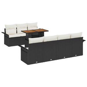 vidaXL Conjunto de Sof&aacute; de Jardim com almofada 8 pcs Preto e creme