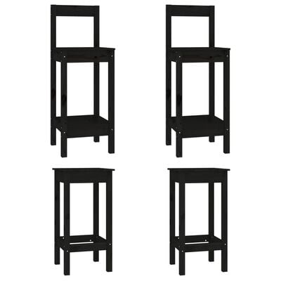 vidaXL 4 pcs conjunto de cadeiras de bar pinho maciço preto